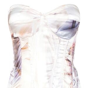 NUDE ABSTRACT RENAISSANCE PRINT SATIN CORSET